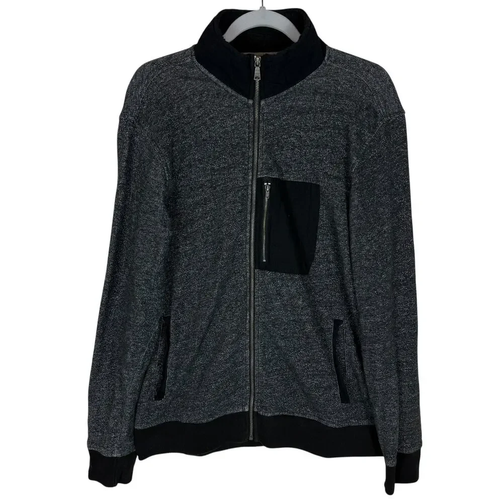 Banana Republic Sweatshirt Men Medium Gray Full Zip Cotton Long Sleeve Mock Neck